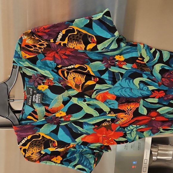 💕CAROLE LITTLE💕 Vintage Short Sleeve Maxi Dress Optical Illusion Fish Print 6 - Picture 3 of 10